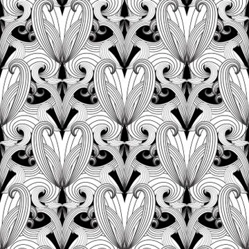 Damask black and white vector seamless pattern. イラスト素材