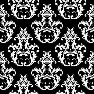 Damask black white seamless pattern. Floral background wallpaper illustration Stock Illustration