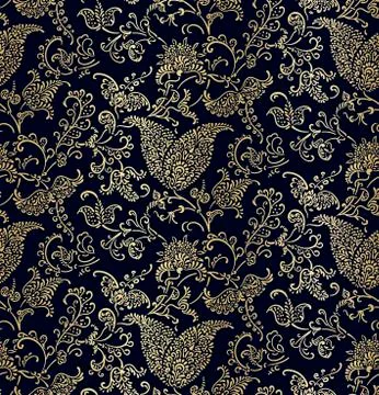 Damask design luxury vector seamless pattern flowery gold Stock Illustration
