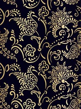 Damask design luxury vector seamless pattern flowery gold Stock Illustration