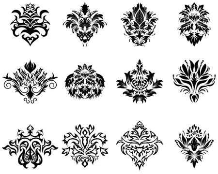 Damask emblem set Stockillustratie