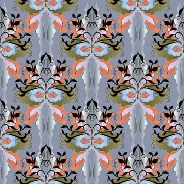 Damask floral 3d seamless pattern. Vector light background with vintage hand  Illustrazione stock