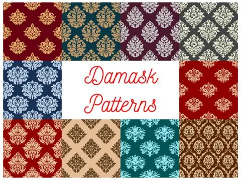 Damask floral baroque samless vector patterns set Stock Illustration