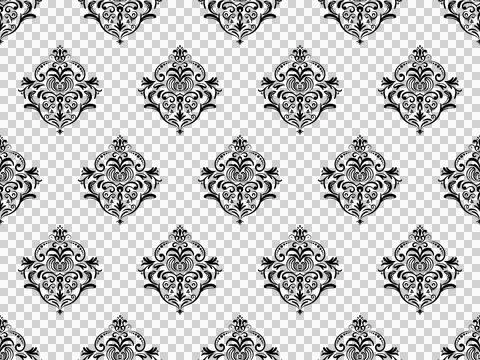 Damask floral digital paper seamless pattern. Black Flowers Luxury Wallpaper. Illustrazione stock