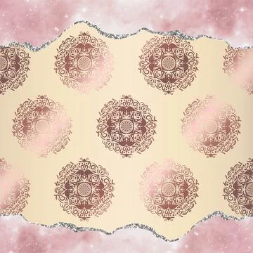 Damask floral motif gradient pattern on a light background marble glitter. Stock Illustration