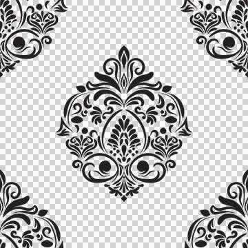 Damask floral motif tile pattern. Luxury wallpaper texture ornament. Illustrazione stock