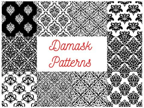 Damask floral ornament seamless pattern set Stock Illustration
