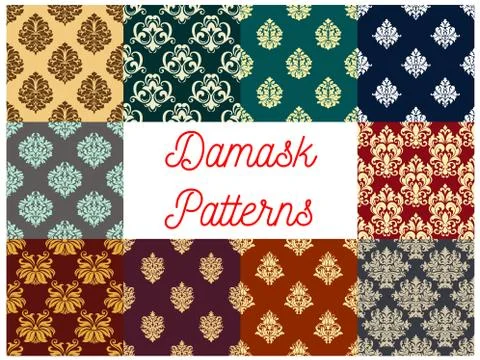 Damask floral ornament seamless patterns Illustrazione stock