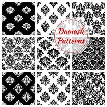 Damask floral ornate seamless patterns set 스톡 일러스트