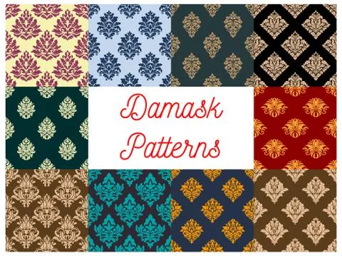Damask floral ornate vector patterns set Illustrazione stock