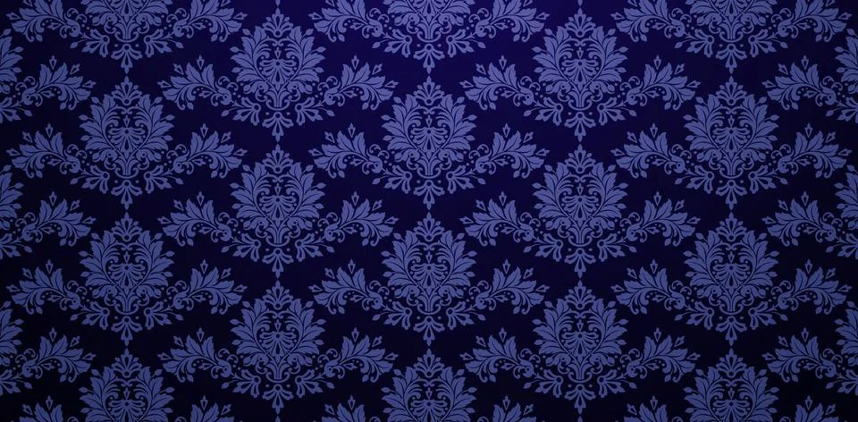 Damask Floral Pattern dark blue colors Stock Illustration