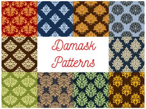 Damask floral pattern ornament vector seamless set 스톡 일러스트