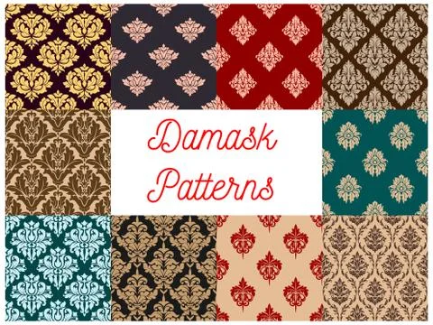Damask floral pattern seamless vector set 스톡 일러스트