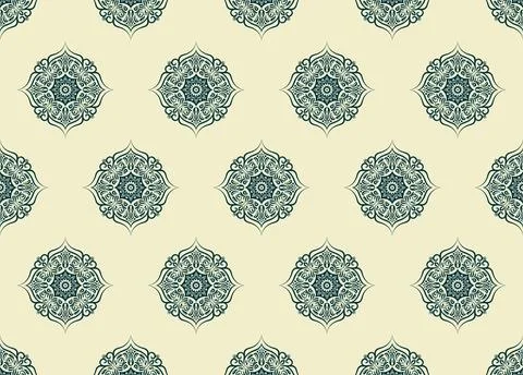 Damask floral round motif pattern on a light background. 스톡 일러스트