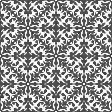 Damask floral seamless pattern with gray foliage Illustrazione stock