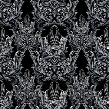 Damask floral seamless pattern. Vector black white flourish background イラスト素材