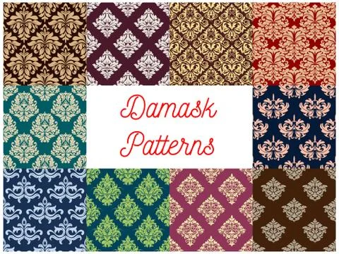 Damask floral seamless patterns set 스톡 일러스트
