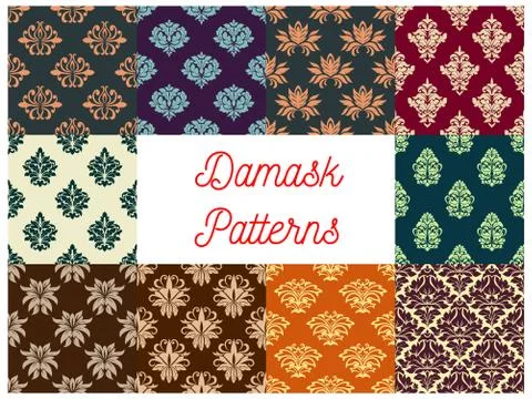 Damask floral seamless patterns set Illustrazione stock