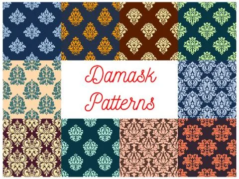 Damask floral seamless patterns set Stock Illustration