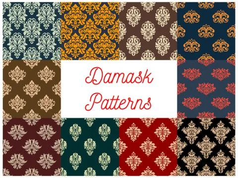 Damask floral seamless patterns set 스톡 일러스트