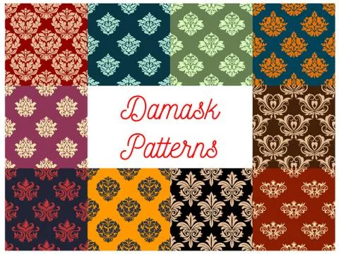Damask floral vector pattern set, flowery ornament 스톡 일러스트