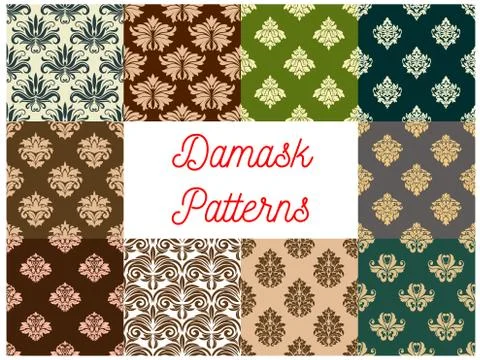 Damask flowery ornate seamless patterns set 스톡 일러스트