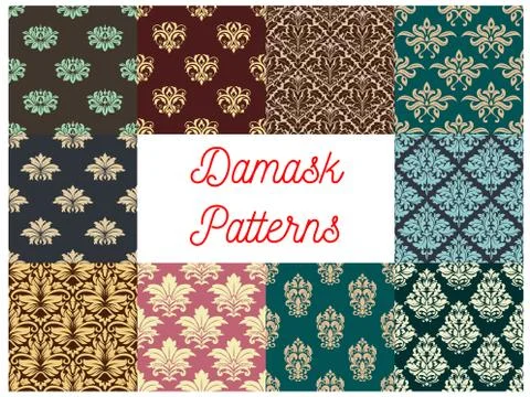 Damask flowery ornate seamless patterns set 스톡 일러스트