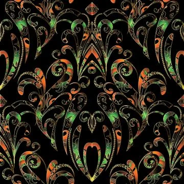 Damask hand drawn vector seamless pattern. Floral colorful background. Ornate Illustrazione stock