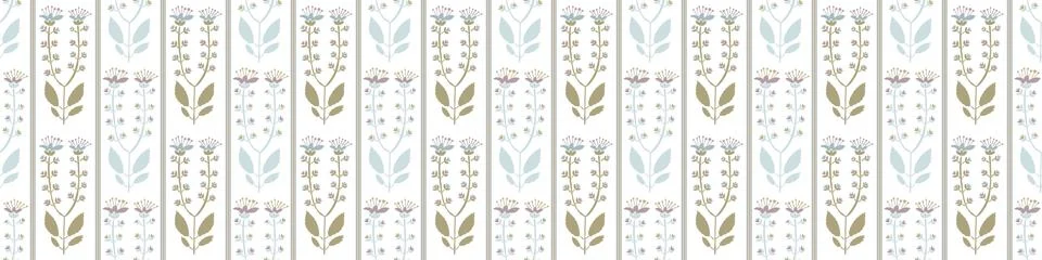 Damask Meadowsweet Flower Bloom Vector Border Pattern. Folk Art Stem Floral Trim Illustrazione stock
