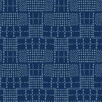 Damask motif sashiko stitch pattern. Japanese needlework seamless vector Stock Illustration