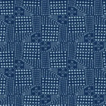 Damask motif sashiko stitch pattern. Japanese needlework seamless vector Stock Illustration