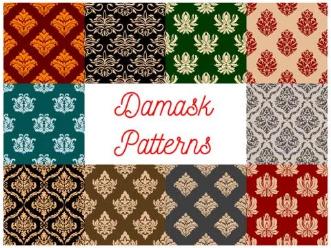 Damask ornament seamless vector patterns set 스톡 일러스트