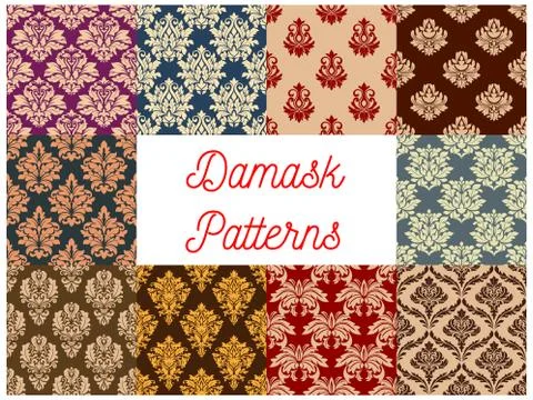 Damask ornate floral seamless pattern set 스톡 일러스트