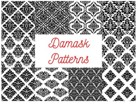Damask ornate tracery seamless patterns set Stock Illustration