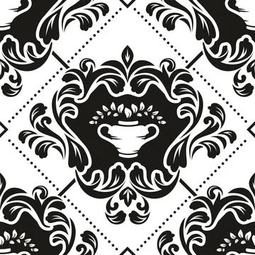 Damask pattern Black and white floral damask wallpaper pattern Copyright: ... Foto stock