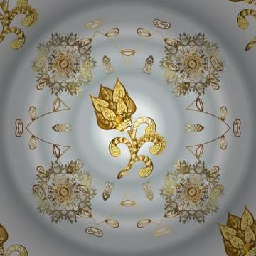 Damask pattern for design. Vector pattern on gray and neutral colors with golden Stock Illustration