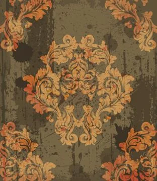 Damask pattern ornament decor Vector. Baroque grunge fabric texture illustrat Stock Illustration