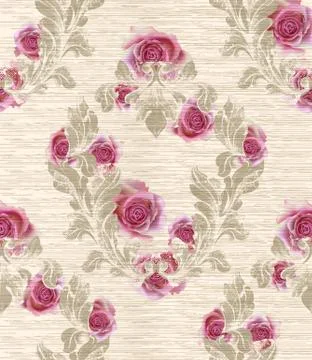 Damask pattern with rose flowers decor Vector illustration. Texture designs Stock Illustration