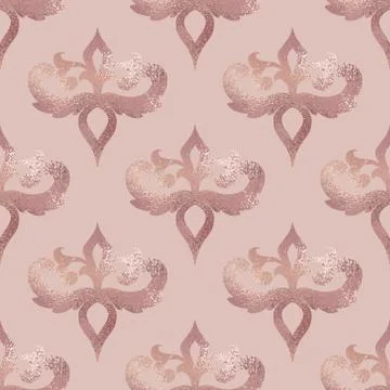 Damask pattern. Rose gold. Vector seamless background with ornament Stock Illustration