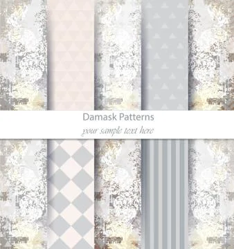 Damask pattern set collection Vector. Baroque ornament on modern abstract bac Illustrazione stock