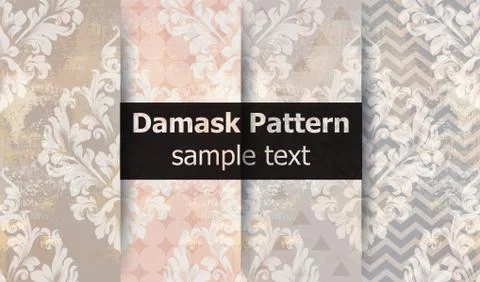 Damask pattern set collection Vector. Baroque ornament on modern abstract bac 스톡 일러스트