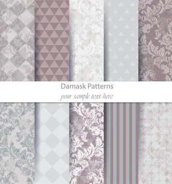 Damask pattern set collection Vector. Baroque ornament on modern abstract bac Illustrazione stock