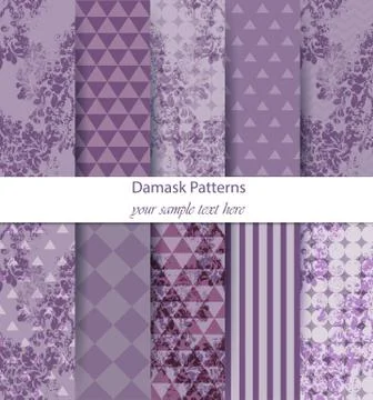 Damask pattern set collection Vector. Baroque ornament on modern abstract bac Stock Illustration