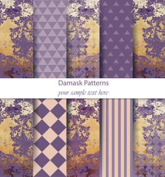 Damask patterns set collection Vector. Classic ornament various colors with a 스톡 일러스트