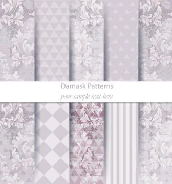 Damask patterns set collection Vector. Classic ornament various colors with a 스톡 일러스트