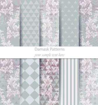 Damask patterns set collection Vector. Classic ornament various colors with a 스톡 일러스트