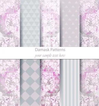 Damask patterns set collection Vector. Classic ornament various colors with a 스톡 일러스트