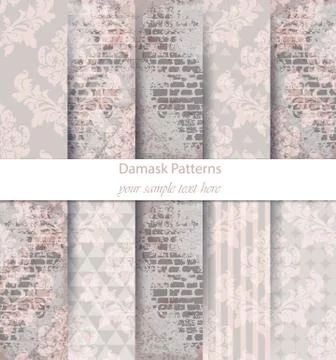 Damask patterns set collection Vector. Classic ornament various colors with a Illustrazione stock
