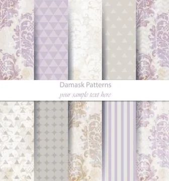 Damask patterns set collection Vector. Classic ornament various colors with a 스톡 일러스트