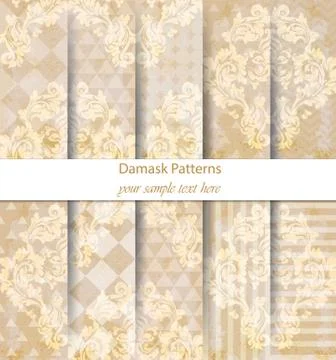 Damask patterns set collection Vector. Baroque ornament on modern abstract ba Illustrazione stock
